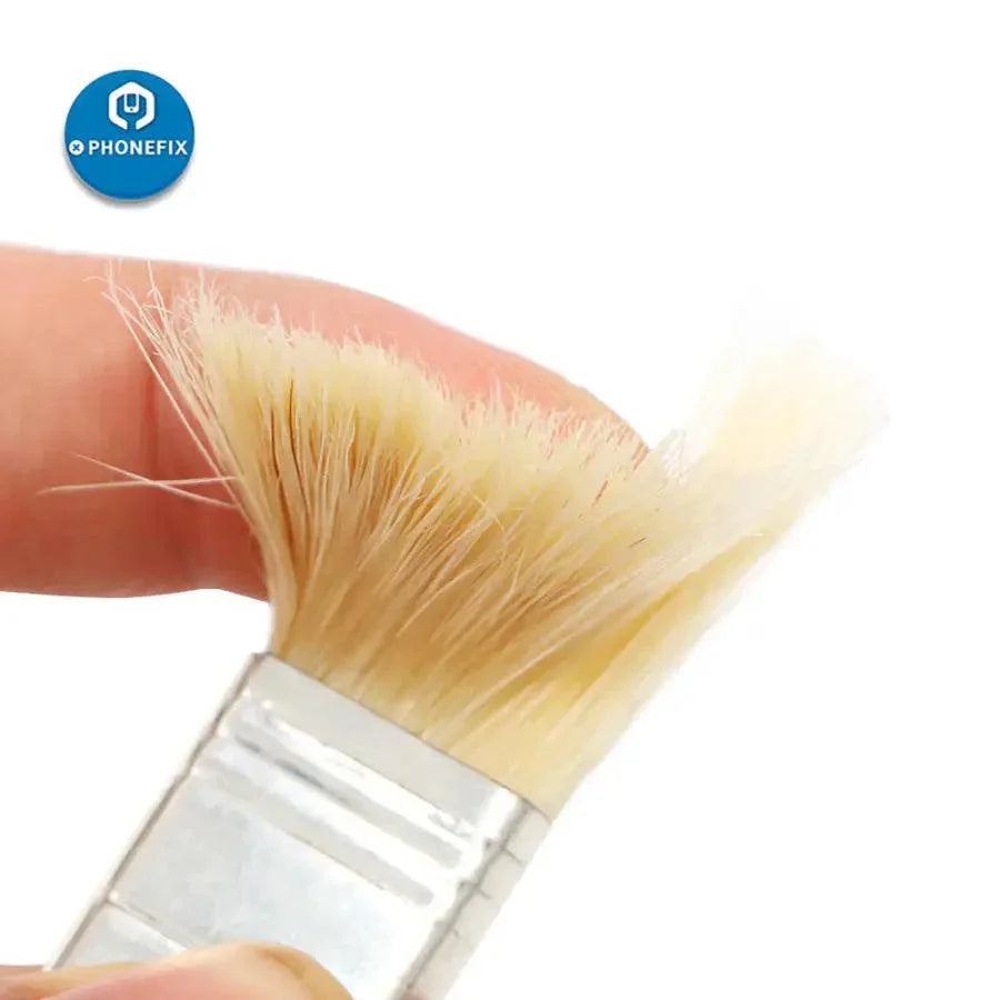 PHONEFIX anti-static soft bristle brush for phone repair and PCB cleaning, handheld tool for electronics maintenance.