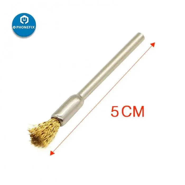 Brass wire copper brush for polishing PCB boards, universal rotary hand tool by PHONEFIX for electronics and metal cleaning.