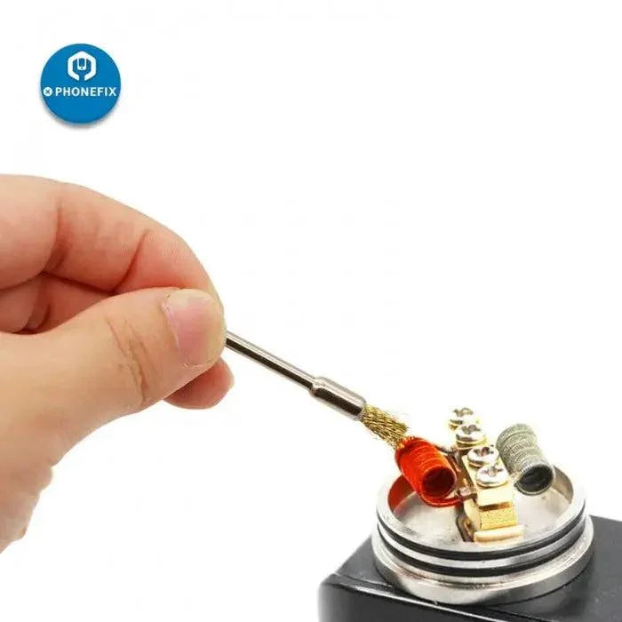 PhoneFix brass wire copper brush for rotary polishing of PCB boards and metal surfaces, universal hand tool for electronics.