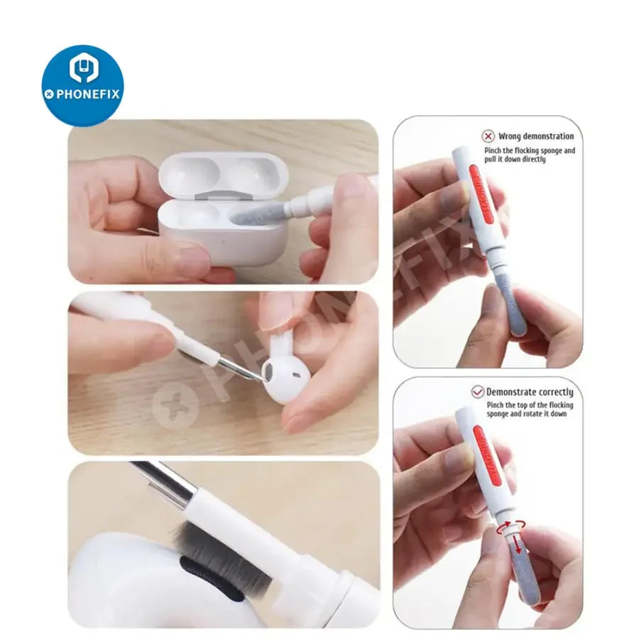 Phonefix universal cleaning brush and pen kit for keyboards and AirPods Pro, ideal for precise electronic device cleaning.