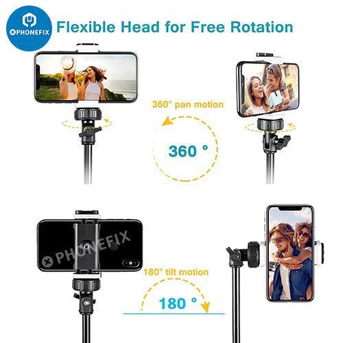 Trípode universal PhoneFIX para cámara de teléfono con control remoto inalámbrico y soporte para cabezal, para una fotografía estable y grabación con manos libres.