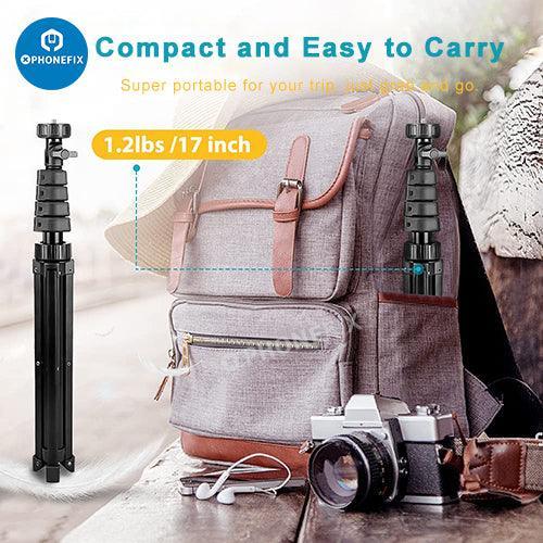 Trípode universal PhoneFIX para cámara de teléfono con control remoto inalámbrico y soporte para cabezal para fotos y vídeos estables.