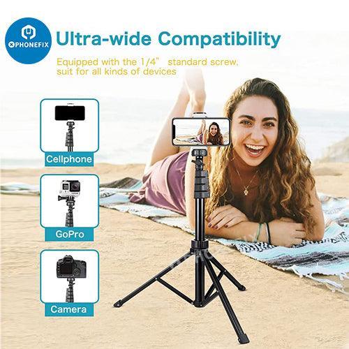Trípode universal PhoneFIX para cámara de teléfono con control remoto inalámbrico y soporte para cabezal para una captura de fotos y vídeos estable.