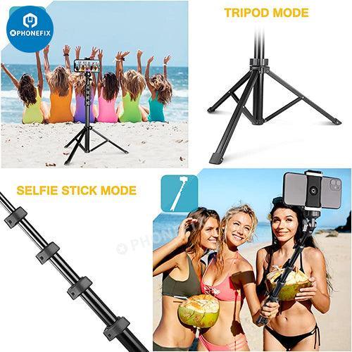 Trípode universal PhoneFIX para cámara de teléfono con control remoto inalámbrico y soporte para cabezal para una fotografía móvil estable.