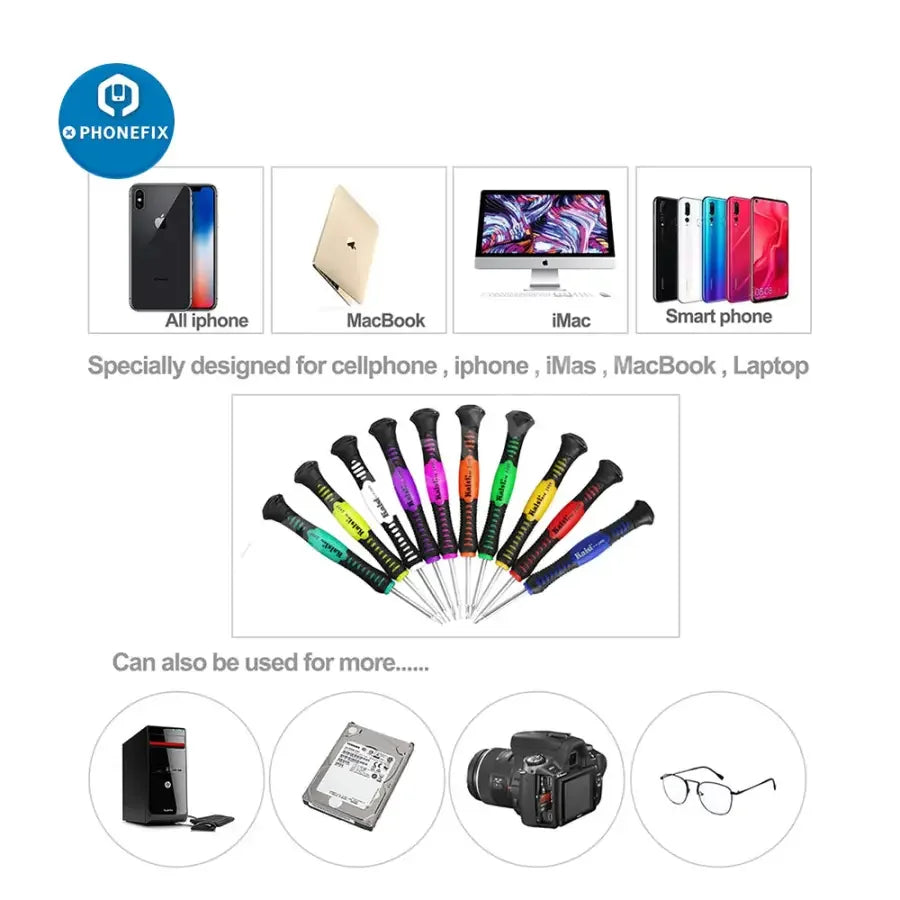 PhoneFix professional screwdriver kit with opening pry tools, universal hand tools for phone and tablet repair.
