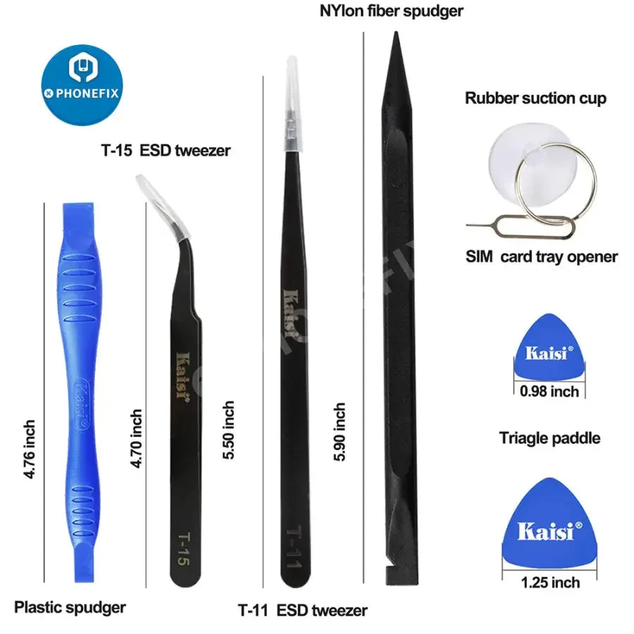 PhoneFix professional screwdriver kit with pry tools for phone and tablet repair, featuring various hand tools for electronics.