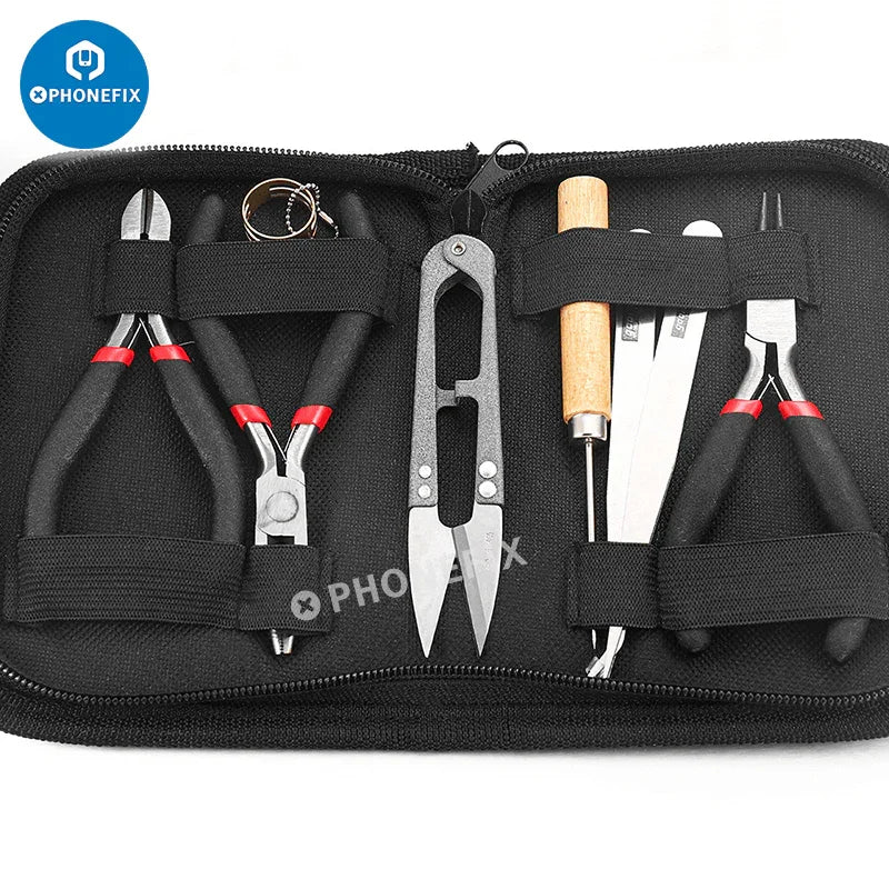 Kit de alicates para joyería hechos a mano de PHONEFIX, que incluye herramientas universales para manualidades y reparaciones, ideales para la fabricación de joyas y adornos.