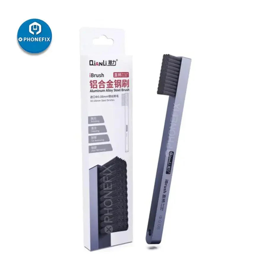 Qianli iBrush Premier steel hand tool for solder residue and glue removal, designed for precise electronics cleaning.