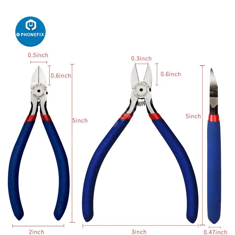 PhoneFix precision diagonal cutters for phone repair, universal hand tools with sharp cutting edges and ergonomic handles.
