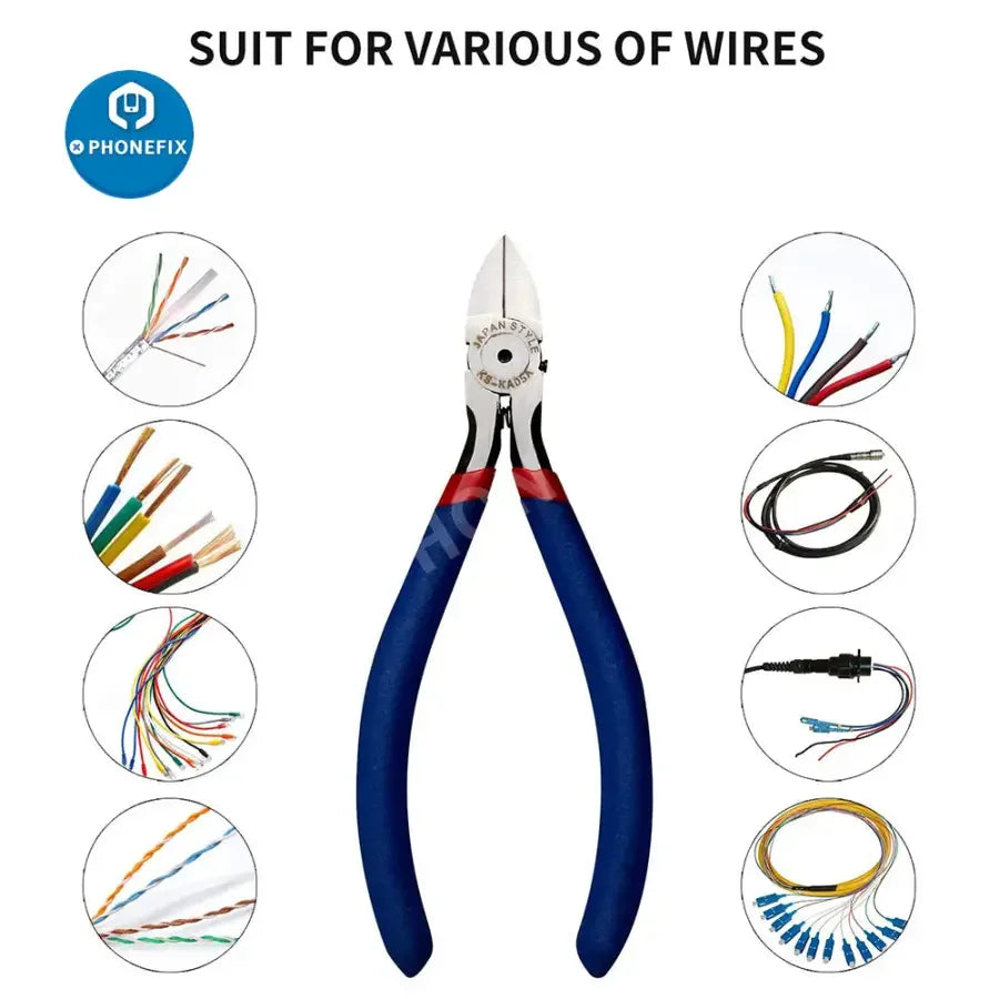 PhoneFix precision diagonal cutters for phone repair, top cutter pliers with ergonomic handles and sharp cutting blades.