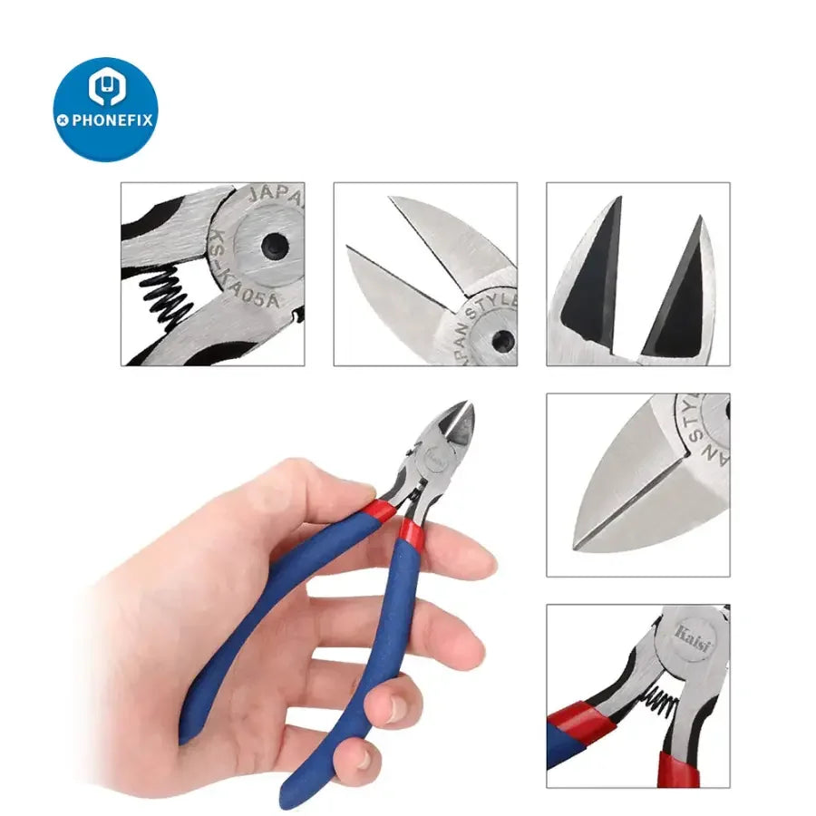 PhoneFix universal hand tools, precision diagonal cutters for phone repair, top cutter pliers with ergonomic handles.