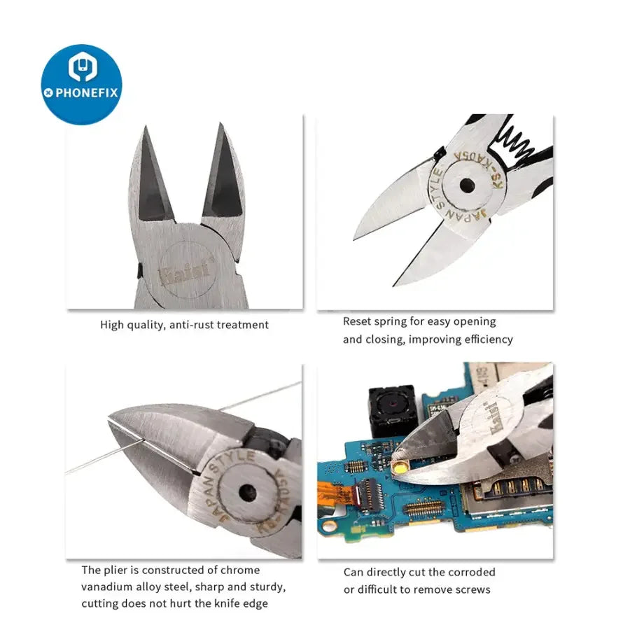 PhoneFix universal precision diagonal cutters for phone repair, top cutter pliers, durable hand tools for electronics work.