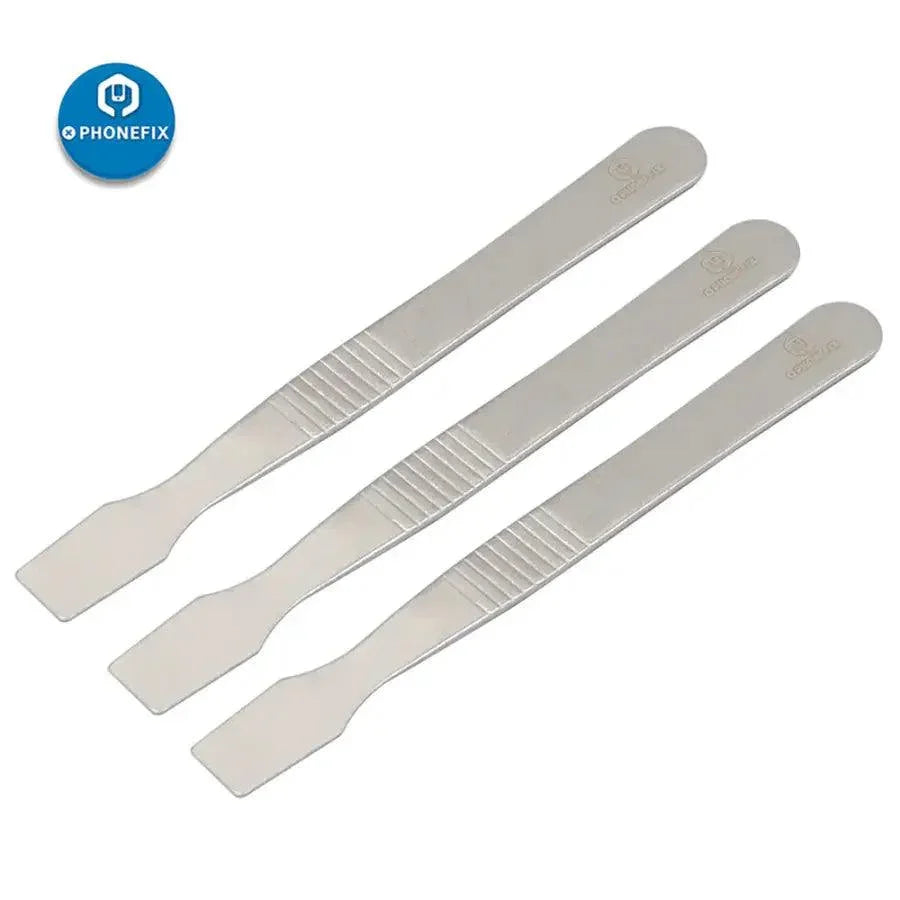 Stainless steel solder flux paste auxiliary scraper and BGA paver spudger, universal hand tool for electronic repair.