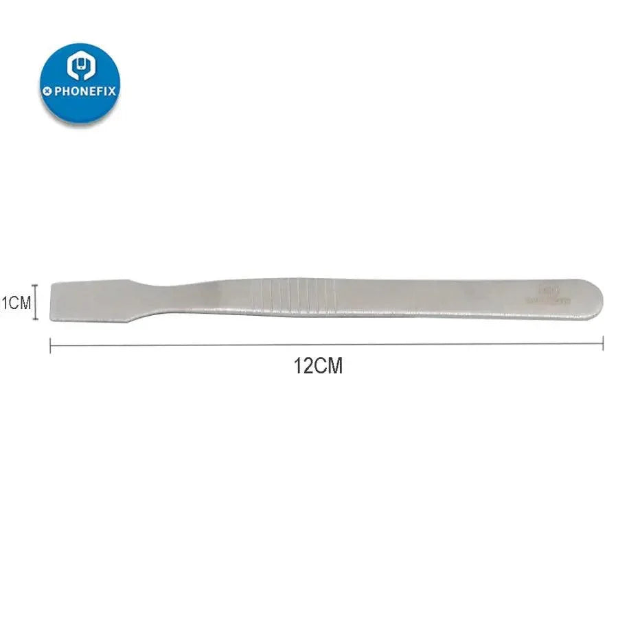 PhoneFix stainless steel solder flux paste auxiliary scraper and BGA paver spudger for electronic repair, hand tool with metal blade.