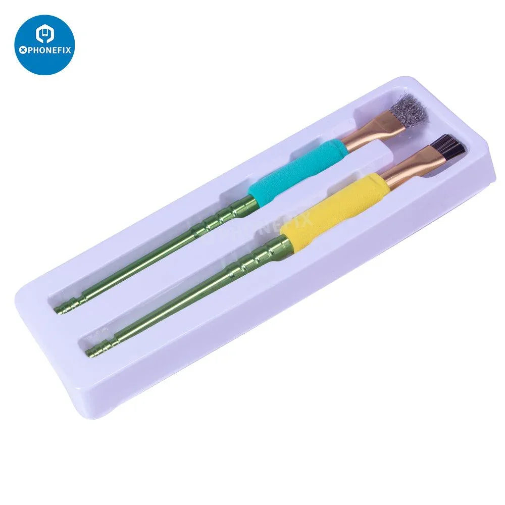 Deux brosses latérales en acier PHONEFIX MiJing IC Pad pour le nettoyage des circuits intégrés, conçues pour un nettoyage précis des appareils électroniques.