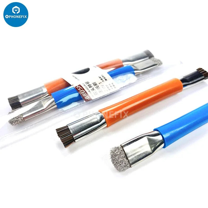 Deux brosses latérales en acier PHONEFIX MiJing IC Pad Cleaning pour le nettoyage des appareils électroniques, avec des poils en acier durables, dans une boîte de 2.