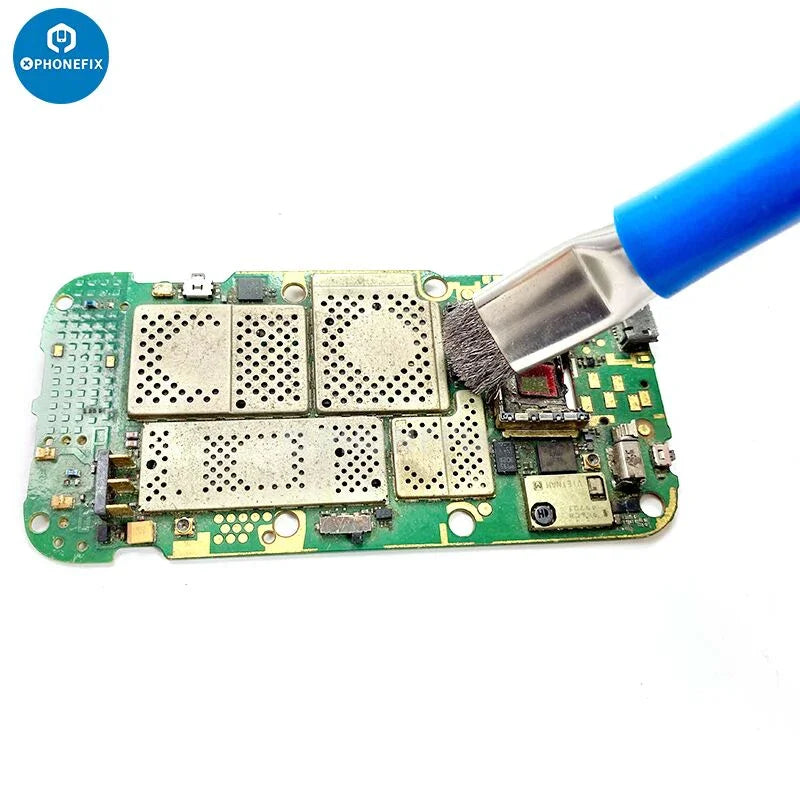 Lot de 2 brosses latérales en acier Phonefix MiJing pour le nettoyage des circuits intégrés, outils manuels universels pour le nettoyage des appareils électroniques, avec des poils métalliques.