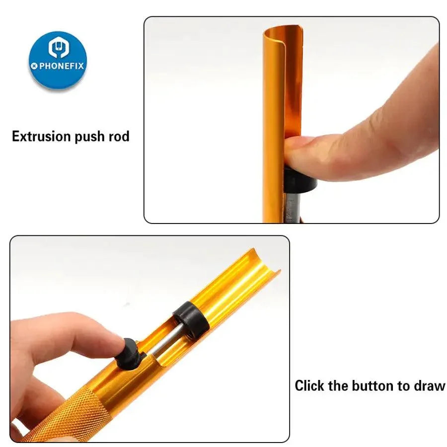 PhoneFix metal desoldering pump, a handheld solder sucker pen with metal nozzle for removing solder from electronic circuits.