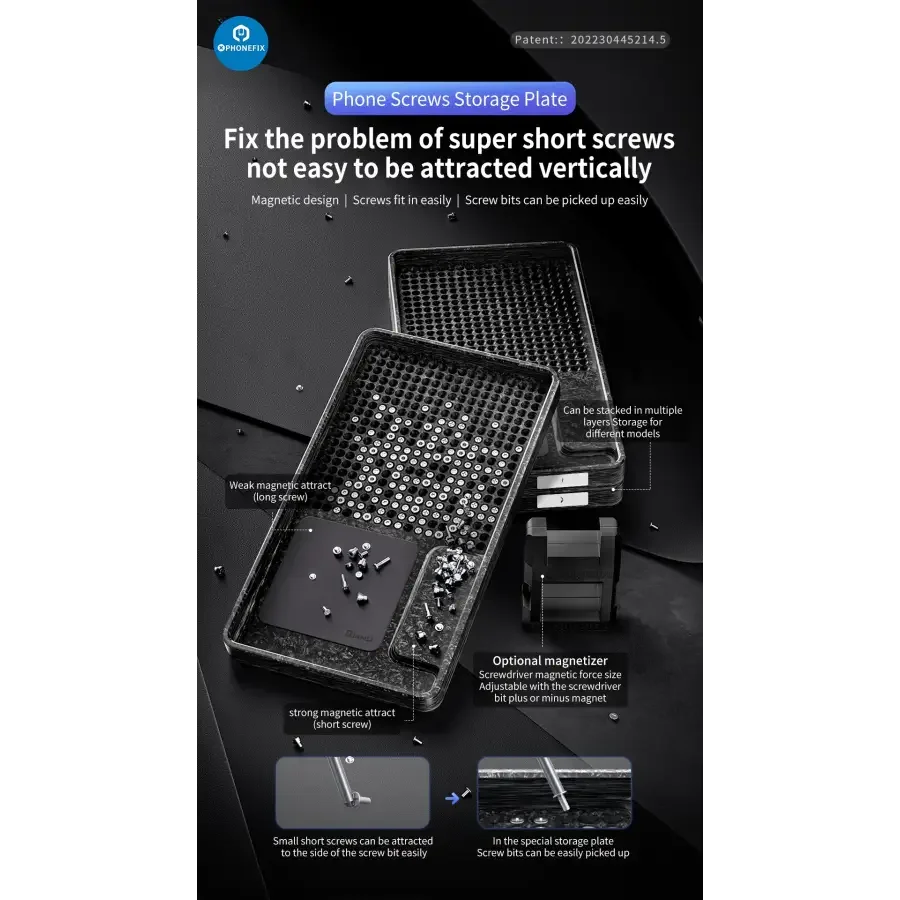 PHONEFIX magnetic phone screws storage tray for phone repair, universal hand tool for organizing small screws during phone repair.