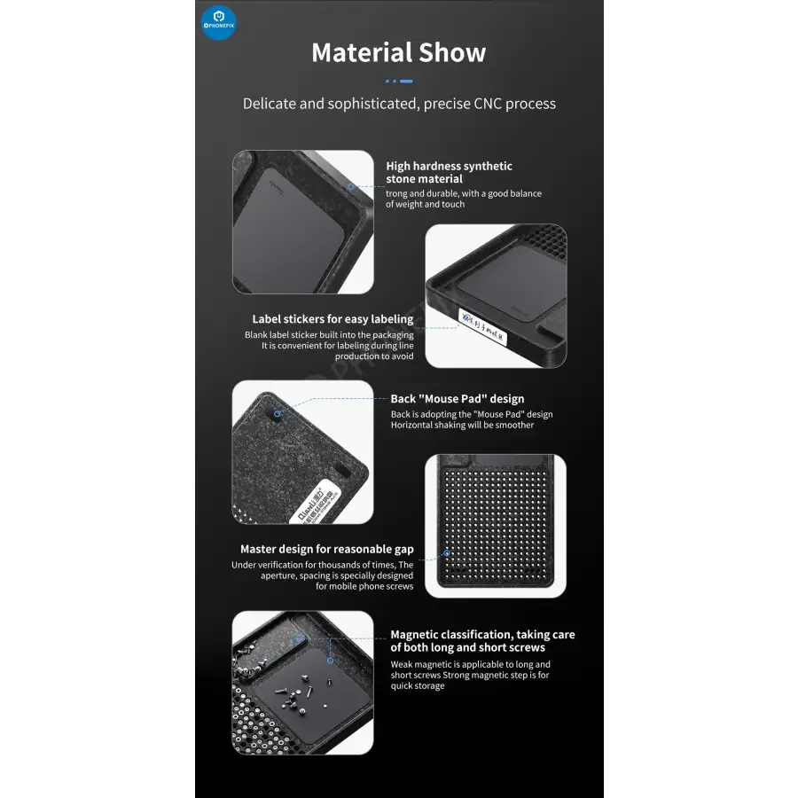 PHONEFIX magnetic phone screws storage tray for phone repair, universal hand tool to organize small screws during repair work.