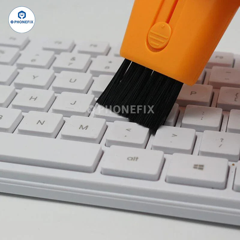 PhoneFix double-ended retractable cleaning brush for phones and keyboards, with dust removal tips and ergonomic design.