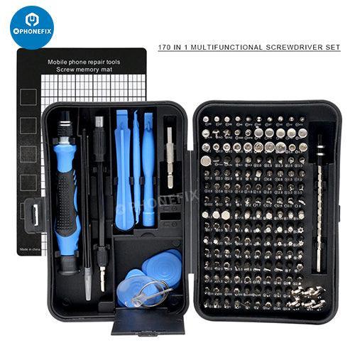 Universal PHONEFIX 170-in-1 screwdriver set with phone screen opening tools, ideal for electronics repair and device disassembly.