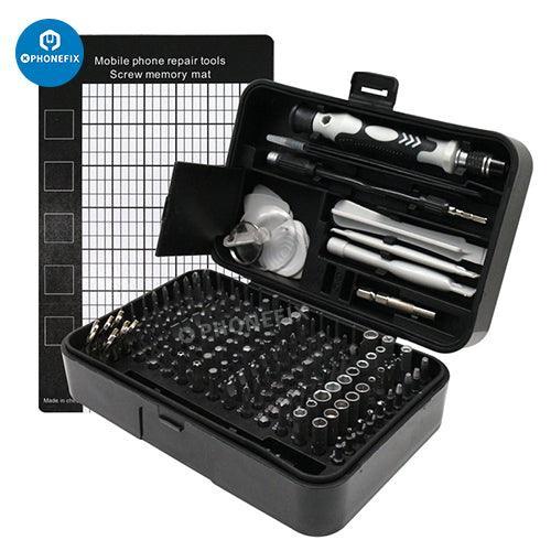 PHONEFIX 170-in-1 screwdriver set with multi-tool for phone screen openings, featuring red universal hand tools for electronics repair.