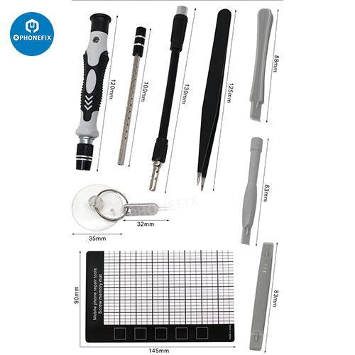 PhoneFix 170-in-1 multifunctional screwdriver set with various tips and tools for phone screen opening and repair.