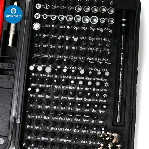 PHONEFIX 170-in-1 screwdrivers set with red handle, universal hand tools for phone screen opening and repairs.