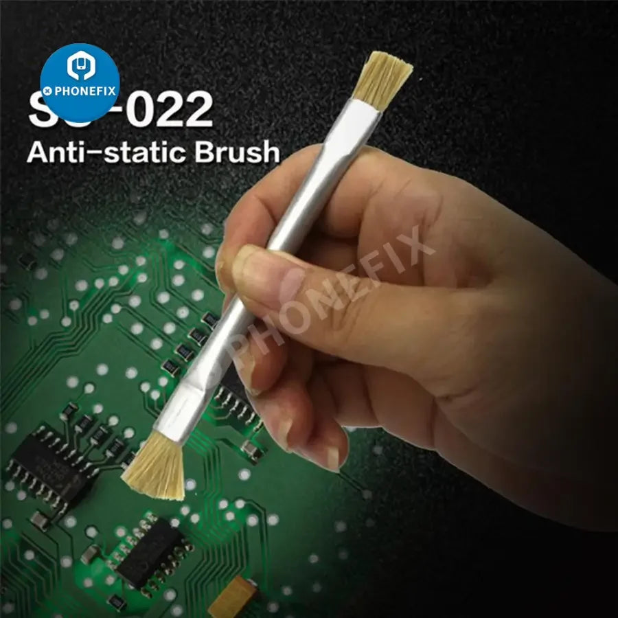 PhoneFix SS-022 anti-static dust brush for phone PCB and BGA soldering repair, universal hand tool for electronics cleaning.