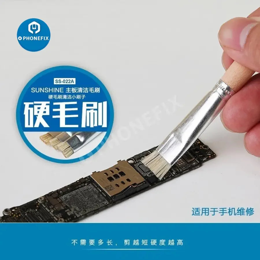 PhoneFix SS-022 anti-static dust brush for phone PCB and BGA soldering repair, universal hand tool for electronics cleaning.