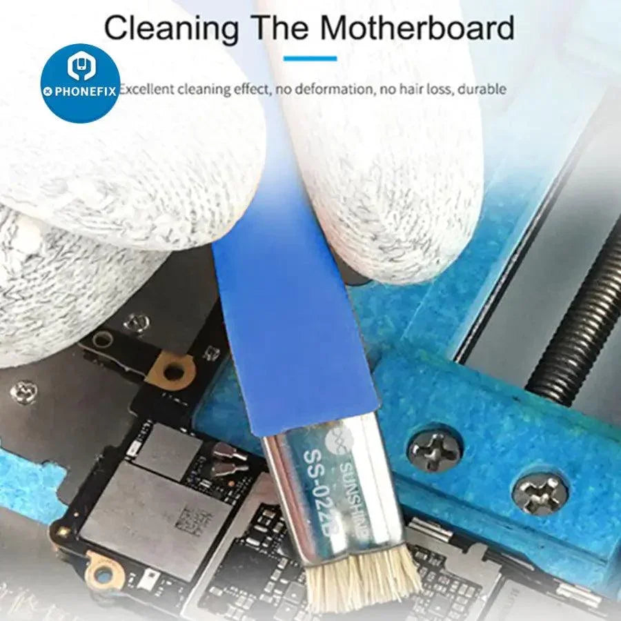 PhoneFix Sunshine SS-022B anti-static cleaning brush for phone PCB repair, universal hand tool with bristles for electronic cleaning.