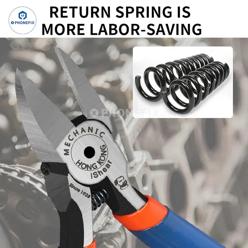 PhoneFix 5-inch multifunction diagonal pliers, universal hand tool for cutting and gripping, part of the mechanic series.