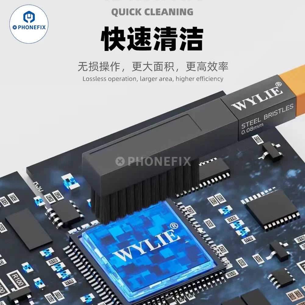 WYLIE 2-in-1 aluminum alloy steel brush for PCB chips cleaning and repair, universal hand tool from PHONEFIX.