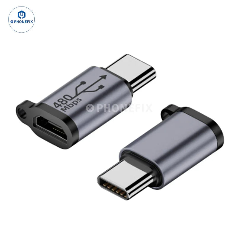 PHONEFIX USB adapter with mini Type-C female and male connectors, suitable for lighting and phone charging.