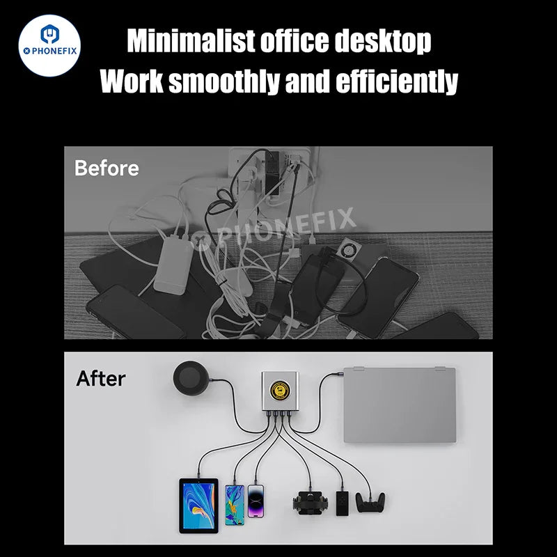 PhoneFix G-POWER 160W USB desktop charging station with multiple ports for fast device charging.