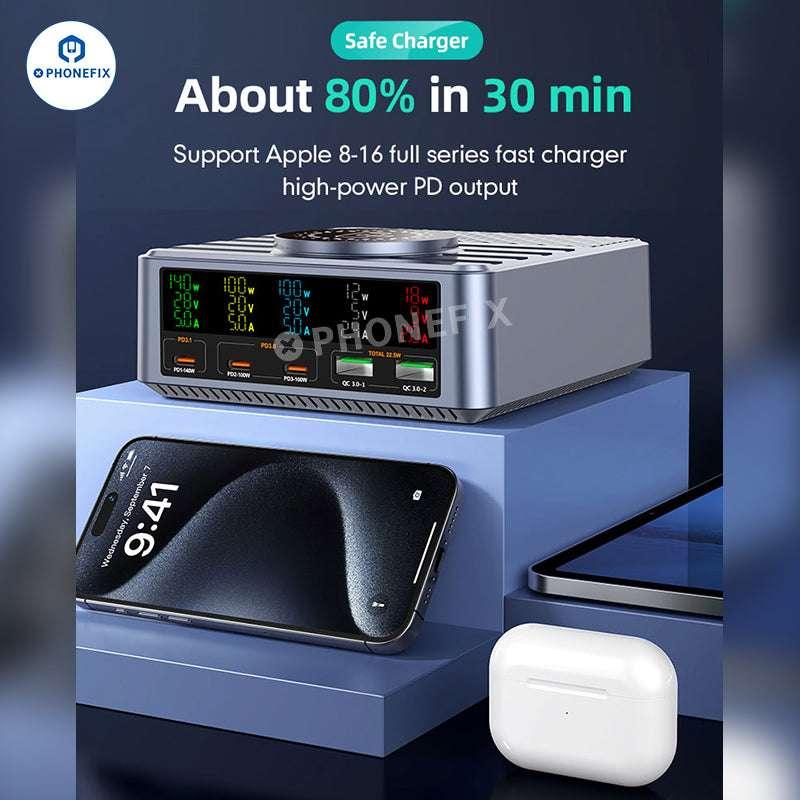 PHONEFIX WLX-F2 PD QC Wireless Charging Station USB fast charger with multiple ports and sleek design for efficient device charging.