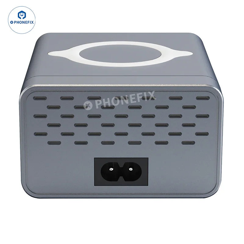 PHONEFIX WLX-M3 wireless charger station with 8 USB ports including USB-C and QC PD for fast device charging.
