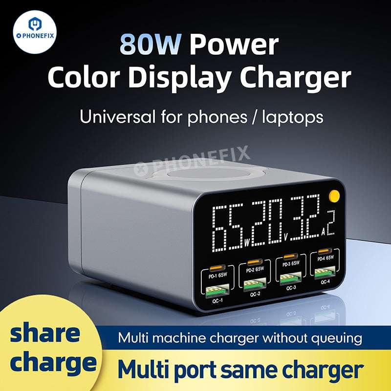 PHONEFIX WLX-M3 wireless charging station with 8 USB ports, including USB-A and USB-C, for fast device charging.
