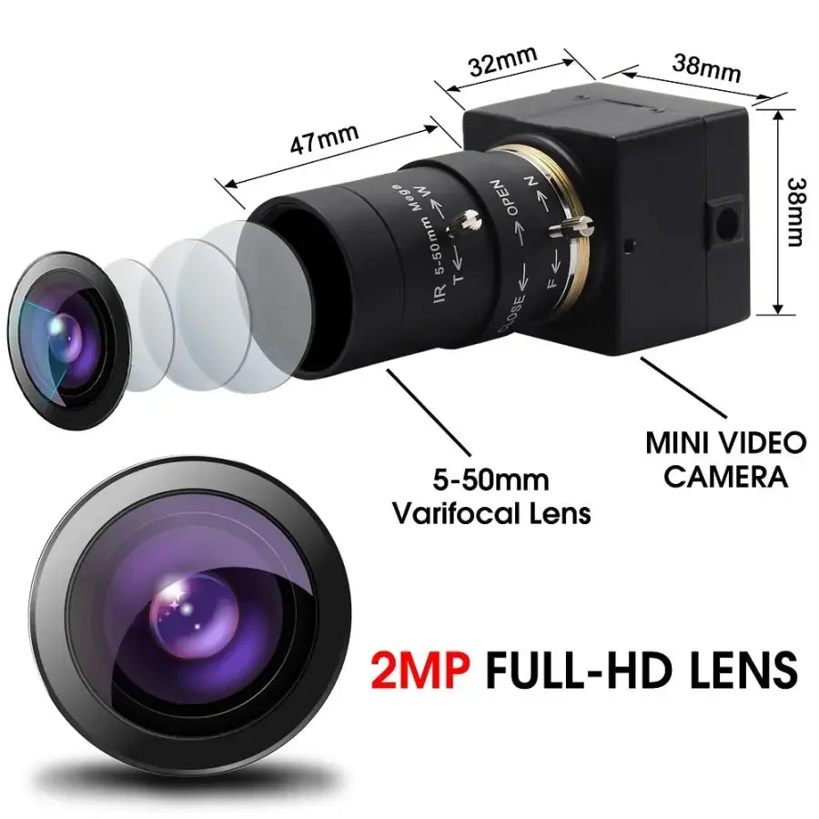 PHONEFIX 1080P varifocal USB webcam with industrial-grade design, suitable for high-quality video conferencing and surveillance.