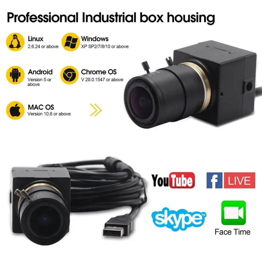PHONEFIX 1080P varifocal industrial USB webcam with HDMI output, high-resolution USB camera for professional video recording.