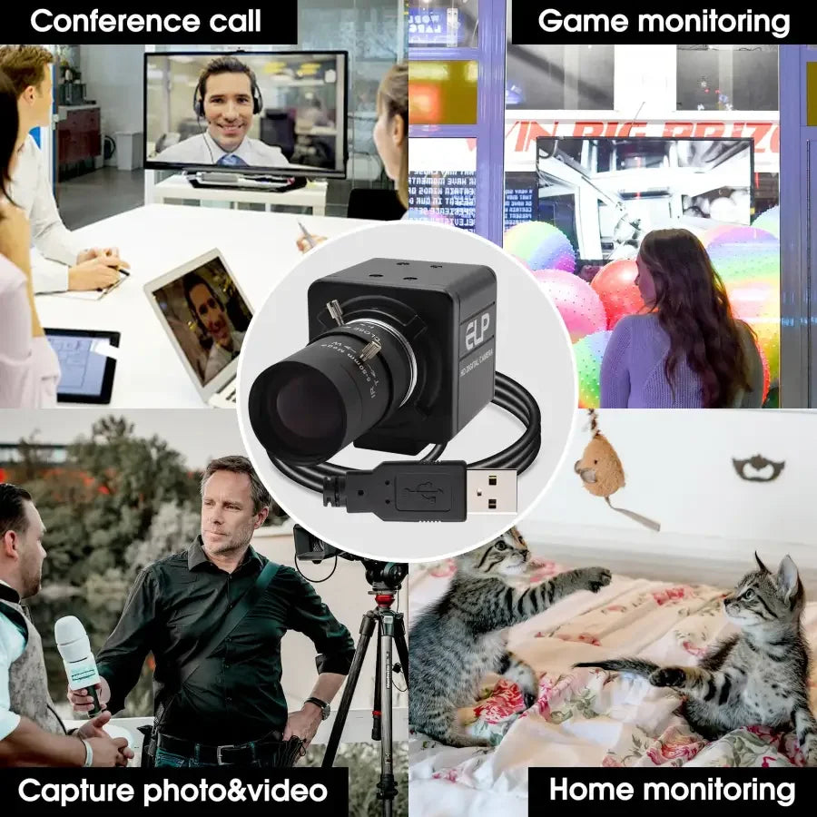 PHONEFIX 4K high-speed USB webcam with varifocal lens, HD resolution, suitable for streaming and video conferencing.
