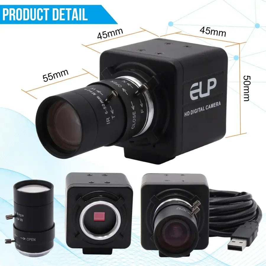 PHONEFIX 4K high-speed USB webcam with varifocal lens, HD video, and USB HDMI connection for clear video conferencing and streaming.