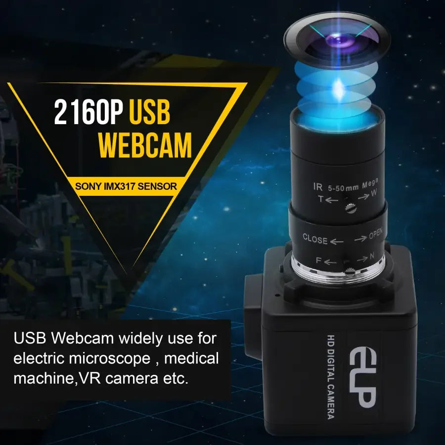 4K Sony high frame rate USB webcam with manual varifocal lens, suitable for streaming and video conferencing, by PHONEFIX.