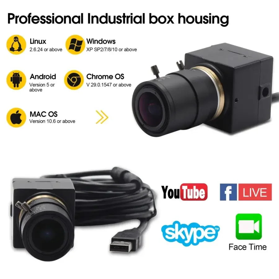 PHONEFIX 120fps industrial USB webcam with full HD resolution and varifocal lens, ideal for high-speed video recording and industrial use.
