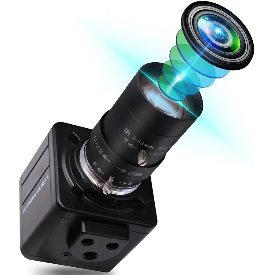 PHONEFIX 4K 8MP HD USB webcam with varifocal lens and optical zoom, ideal for high-quality video conferencing and streaming.