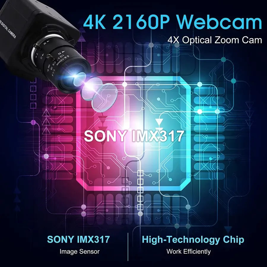 PHONEFIX 4K 8MP HD varifocal USB webcam with optical zoom, ideal for high-definition video calls and streaming.