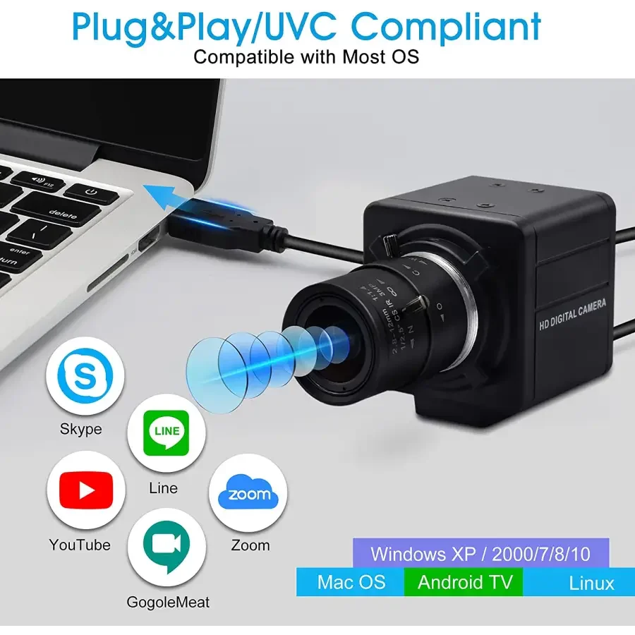 PHONEFIX 4K 8MP HD varifocal USB webcam with optical zoom, ideal for high-quality video calls and streaming.