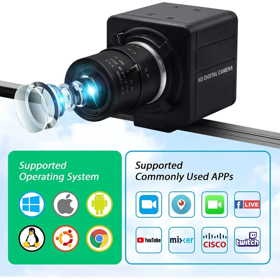 PHONEFIX 4K 8MP HD varifocal USB webcam with optical zoom, ideal for high-definition video calls and streaming.