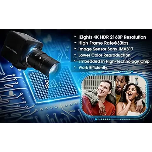 PHONEFIX 4K 8MP HD USB webcam with varifocal lens and optical zoom, perfect for high-resolution video calls and streaming.